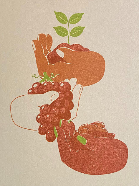 The Hands That Hold, Lithograph, 2022, 7x5"