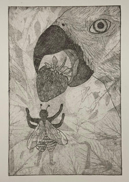 Beehold, Intaglio, 2022, 9x6"